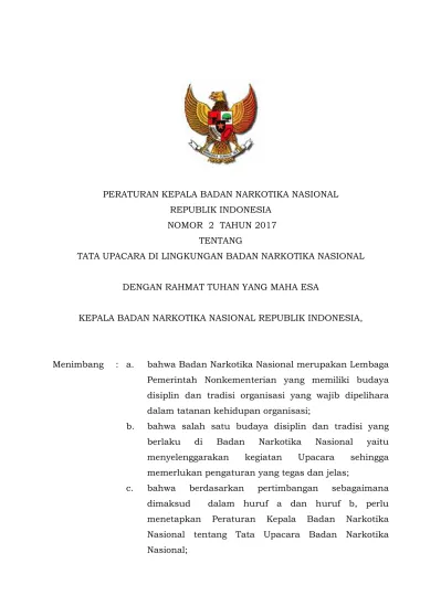 PERATURAN KEPALA BADAN NARKOTIKA NASIONAL REPUBLIK INDONESIA NOMOR 2 ...