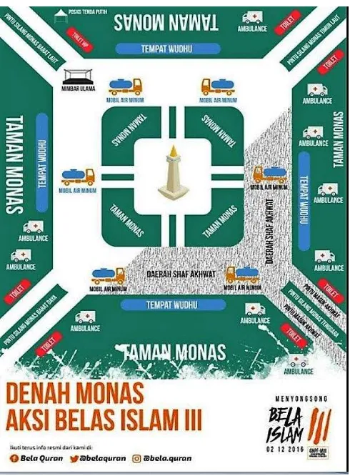 Gambar 02. Denah (Peta) Lokasi Aksi Bela Islam 212 di Monas, Jakarta yang tersebar melalui Aplikasi WhatsApp (Sumber: dokumentasi Arie Setyaningrum Pamungkas, 30 November 2016) 