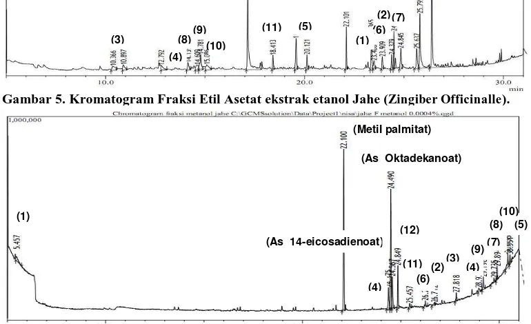 Gambar 4. Kromatogram Fraksi n-heksana ekstrak etanol jahe (Zingiber officinalle). 