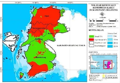 Gambar 4.7 Peta Kesesuaian Lahan Komoditas KaretKabupaten Belitung 