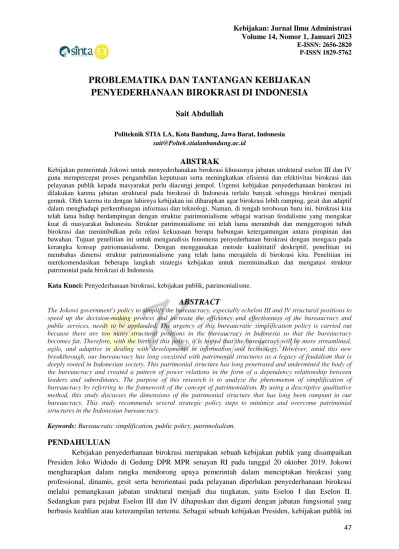 View Of PROBLEMATIKA DAN TANTANGAN KEBIJAKAN PENYEDERHANAAN BIROKRASI ...