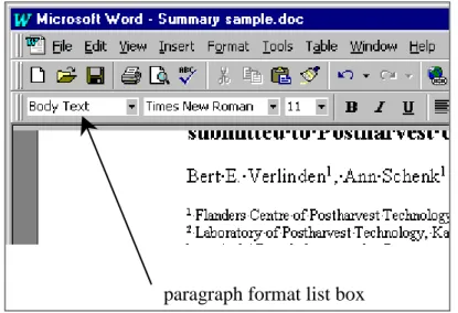 Figure 1: Indication of the paragraph format list box in the MS Word user interface. 