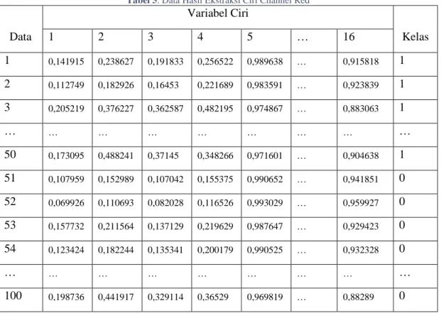 Tabel 6. Data Hasil Ekstraksi Ciri Channel Green 