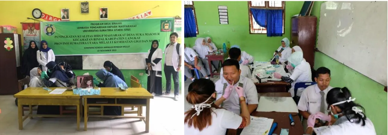 Gambar 3.1 Penjaringan (Screening) kesehatan gigi dan mulut di Desa Binaan Desa Suka  Makmur, Kecamatan Binjai, Kabupaten Langkat 