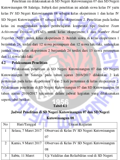 Tabel 4.1 Jadwal Penelitian di SD Negeri Kutowinangun 07 dan SD Negeri 