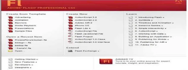 Gambar 2.1. Tampilan Start Page Adobe Flash CS 5 