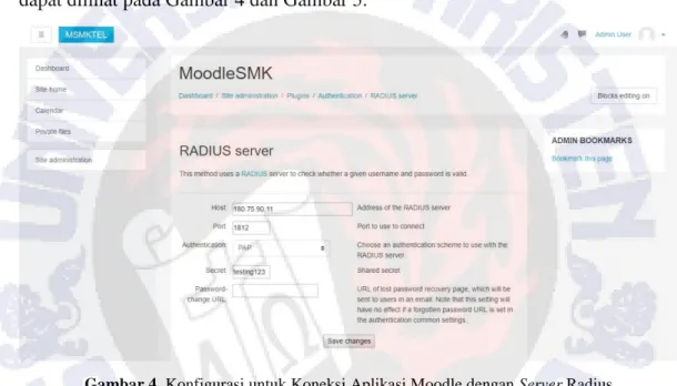 Gambar 4. Konfigurasi untuk Koneksi Aplikasi Moodle dengan Server Radius 