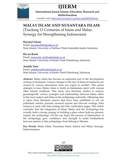 View Of MALAY ISLAM AND NUSANTARA ISLAM (TRACKING 13 CENTURIES OF ISLAM ...