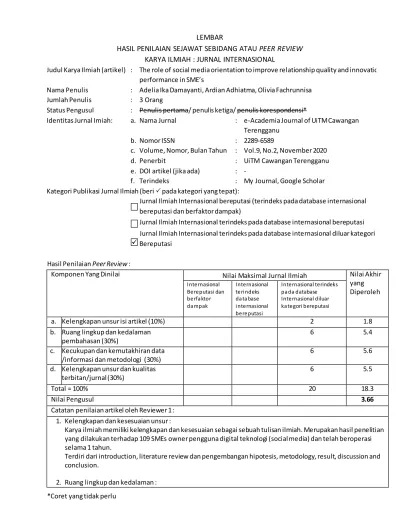 LEMBAR HASIL PENILAIAN SEJAWAT SEBIDANG ATAU PEER REVIEW KARYA ILMIAH ...