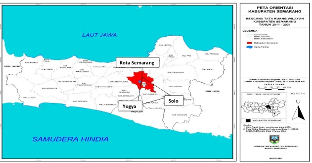Gambar 1.1 Letak Strategis Kabupaten Semarang di Provinsi Jawa Tengah 