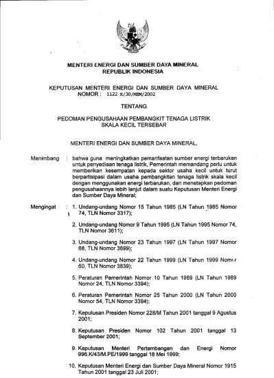 MENTERI ENERGI DAN SUMBER DAYA MINERAL REPUBLIK INDONESIA KEPUTUSAN ...