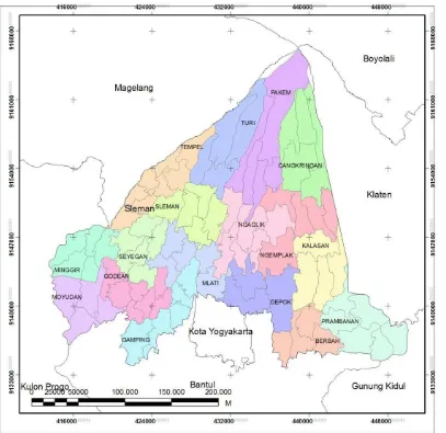 Gambar 3.1 Peta Administrasi Kabupaten Sleman 