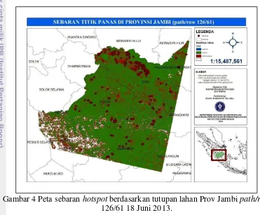 Gambar 4 Peta sebaran  hotspot berdasarkan tutupan lahan Prov Jambi path/row 