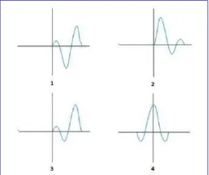 Gambar 4. Jenis-jenis phase wavelet wavelet berdasarkan konsentrasi energinya, yaitu mixed (1), minimum phase wavelet (2), maximum phase wavelet (3), dan zero phase wavelet (4) (Sismanto, 2006) 