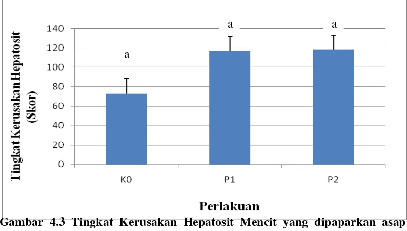 Gambar 4.3 Tingkat Kerusakan Hepatosit Mencit yang dipaparkan asap rokokelektrik dengan kandungan rasa strawberry dan Gudang Garam