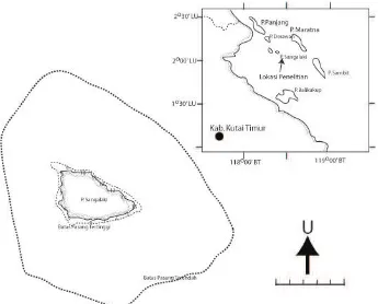 Gambar 1. Peta lokasi penelitian di Pulau Sangalaki, nomor 1 - 15 merupakan stasiun pengamatan.