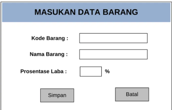 Gambar 2.3 Desain Input Data Barang  2.6.2  Desain Input Data Pembelian 