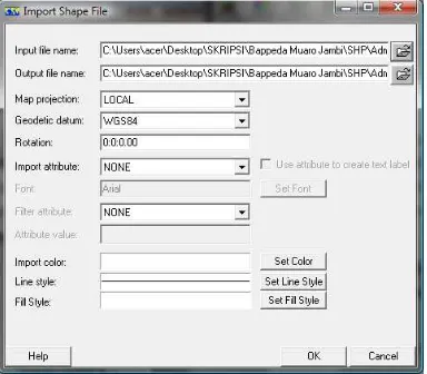 Gambar 3.11 Tampilan Windows Import Shape File 