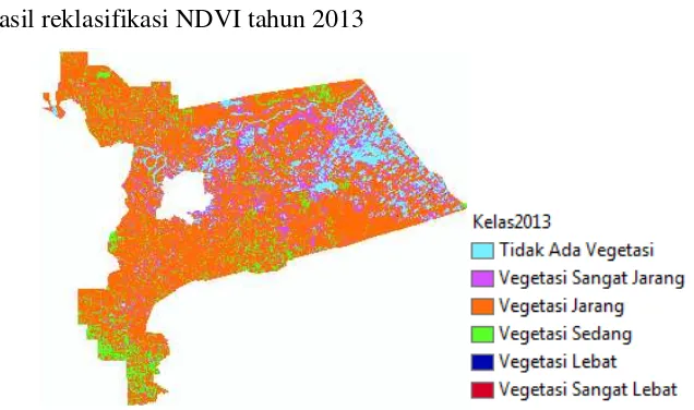 Tabel 4.6 Hasil Klasifikasi Nilai NDVI Citra Landsat TMTahun 2013 