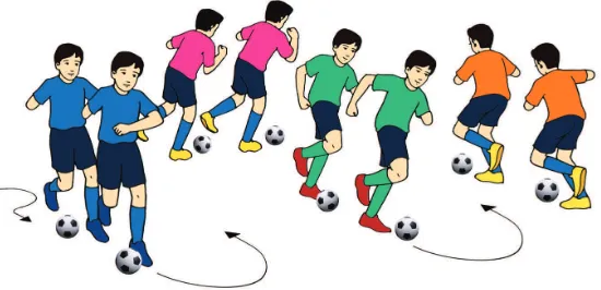 Gambar 1.22 Aktivtas pembelajaran menggiring bola dengan mengikuti gerakan teman
