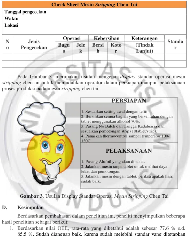 Tabel 8. Check Sheet Perawatan Mesin Stripping Chen Tai Harian  Check Sheet Mesin Stripping Chen Tai 