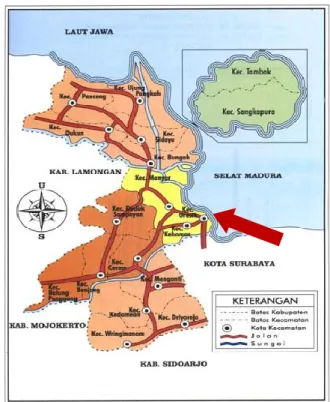 Gambar 2. Lokasi Penelitian di Kac. Kebomas, Kab. Gresik  (Sumber: Kecamatan Kebomas dalam Angka 2012) 