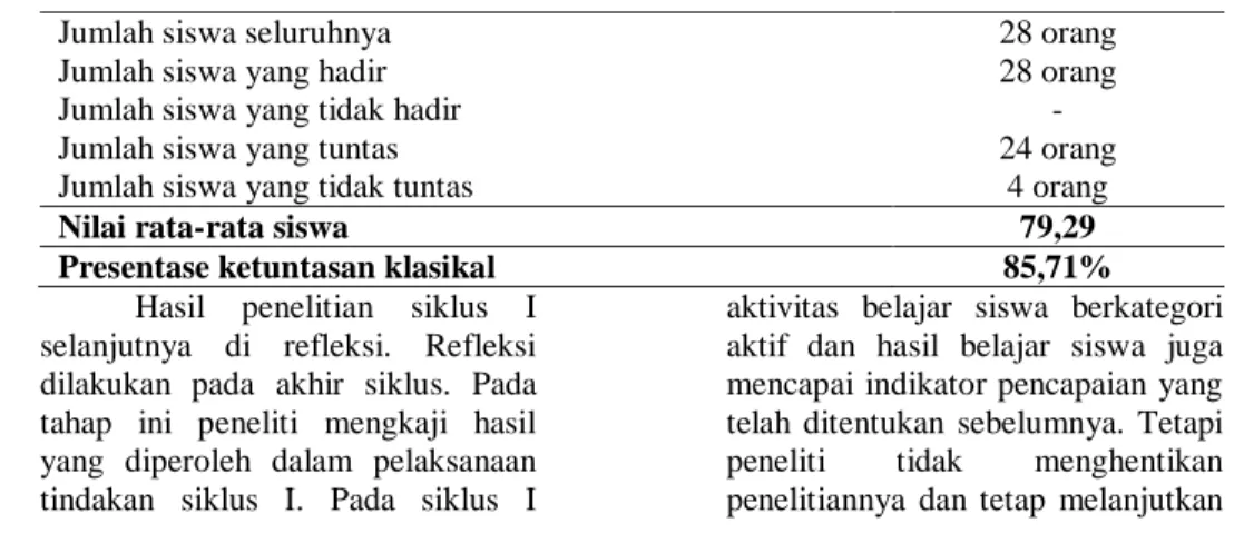 Tabel 2. Analisis hasil observasi kegiatan guru siklus I 