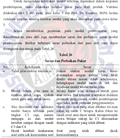 Tabel 26 Saran dan Perbaikan Pakar  