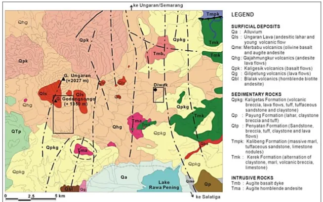 Gambar 2. Peta Geologi Daerah Penelitian   (Peta Geologi Lembar Magelang dari Thanden dkk, 1996)