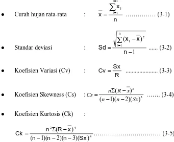 Tabel 3.2 : Parameter statistik dengan sebaran logaritmatik 