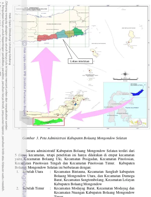 Gambar  3. Peta Administrasi Kabupaten Bolaang Mongondow Selatan 