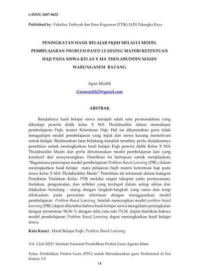 PENINGKATAN HASIL BELAJAR FIQIH MELALUI MODEL PEMBELAJARAN PROBLEM ...