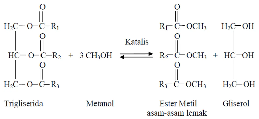 Gambar 2.1 Mekanisme reaksi transesterifikasi 