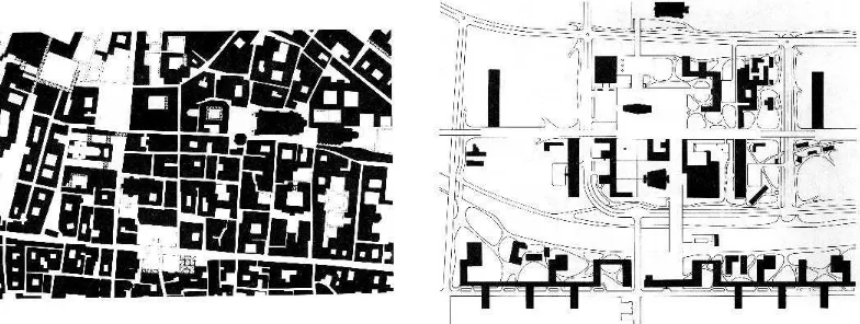 Figure ground plan of  Le Corbusier’s reconstruction plan for St. Dié as 