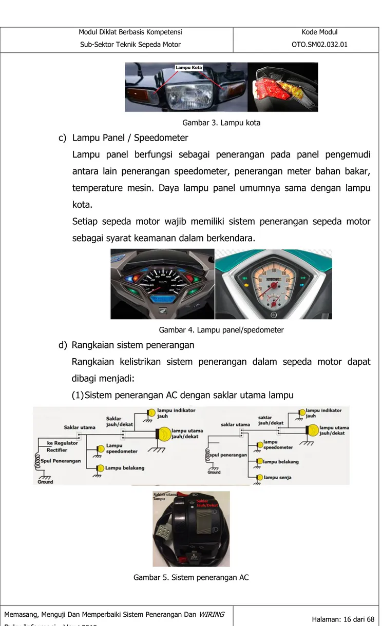 Gambar 4. Lampu panel/spedometer  d)  Rangkaian sistem penerangan 