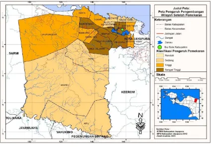 Gambar 1. Peta Pengaruh Pengembangan Wilayah Kabupaten Jayapura Setelah Pemekaran 