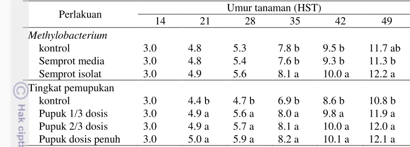 Tabel 6. Pengaruh aplikasi Methylobacterium dan tingkat pemupukan pada bobot 