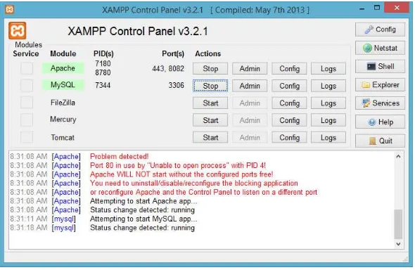 Gambar III.5 XAMPP Control Panel 