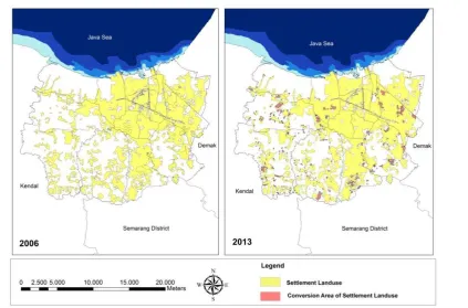 Figure 3. Building density in Semarang City, 2006 and 2013 (Analysis, 2015). 
