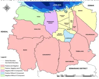 Figure 5. Map of relationship between urbanization rate and DHF (Analysis, 2015). 