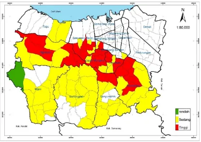 Gambar 4.6  Hasil Overlay Peta Ancaman Bencana Tanah Longsor Kota Semarang dengan 