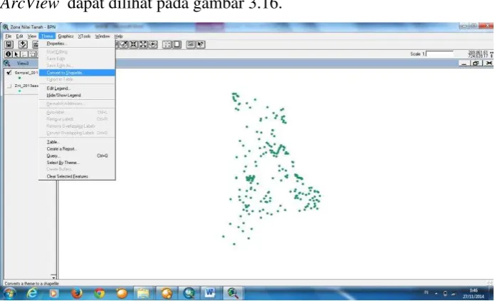 Gambar 3.17. Tamplan theme sampel .shp dan zona .shp pada ArcView 