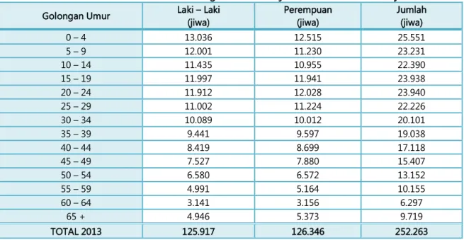 Tabel 4.3.  Jumlah Penduduk Menurut Golongan Umur dan jenis Kelamin di Kota Binjai Tahun 2013 