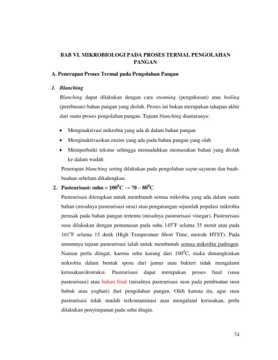 BAB VI. MIKROBIOLOGI PADA PROSES TERMAL PENGOLAHAN PANGAN. A. Penerapan ...