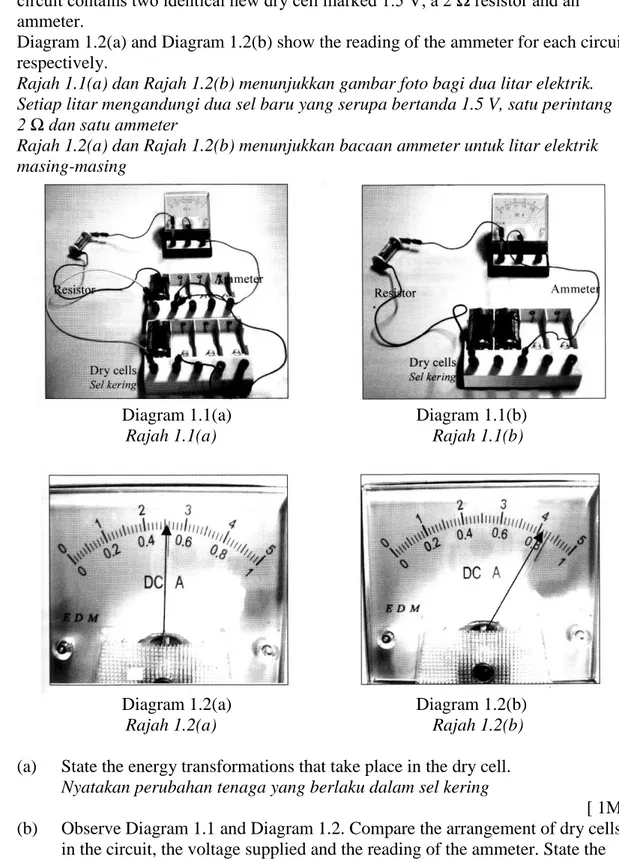 Diagram 1.2(a) and Diagram 1.2(b) show the reading of the ammeter for each circuit  respectively