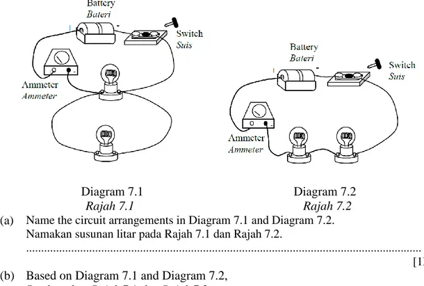 Diagram 7.1                                                Diagram 7.2  Rajah 7.1                                                      Rajah 7.2  (a)  Name the circuit arrangements in Diagram 7.1 and Diagram 7.2