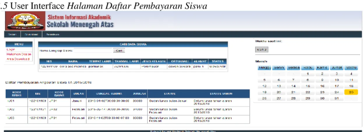 Gambar 5. User Interface Halaman Daftar Pembayaran Siswa 
