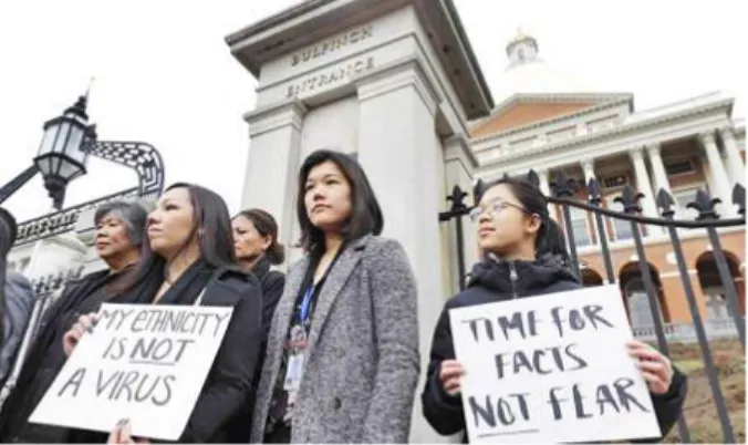 Gambar 4. Protes anggota Komisi Amerika-Asia di Massachusetts terkati  rasisme di tengah pandemi Coronavirus