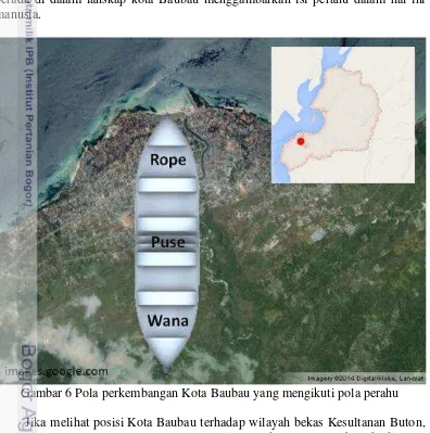 Gambar 6 Pola perkembangan Kota Baubau yang mengikuti pola perahu 