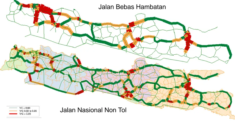 Ilustrasi 2: Pengembangan Lebih Lanjut jaringan  jalan nasional dan jalan tol di Jawa(2035) 
